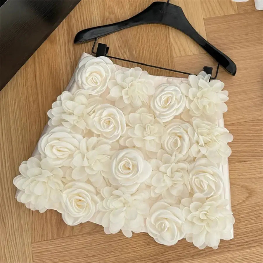 3D Flower Skirt - White / S