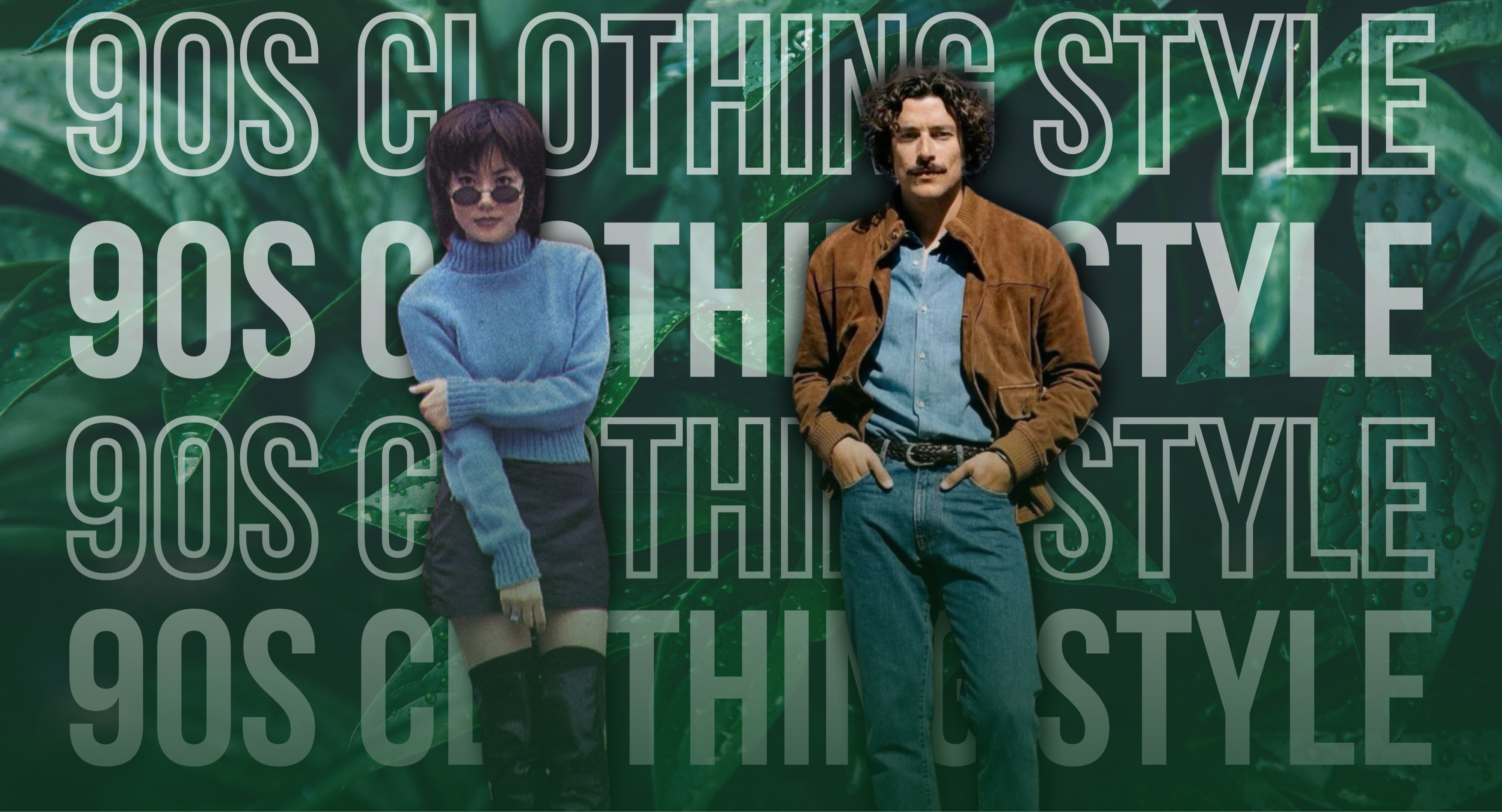 A man and a women waering fashion 90s clothes