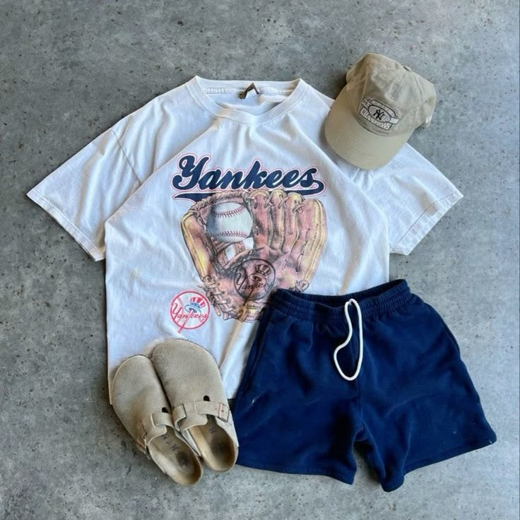 90s outfit with cap short and shirt