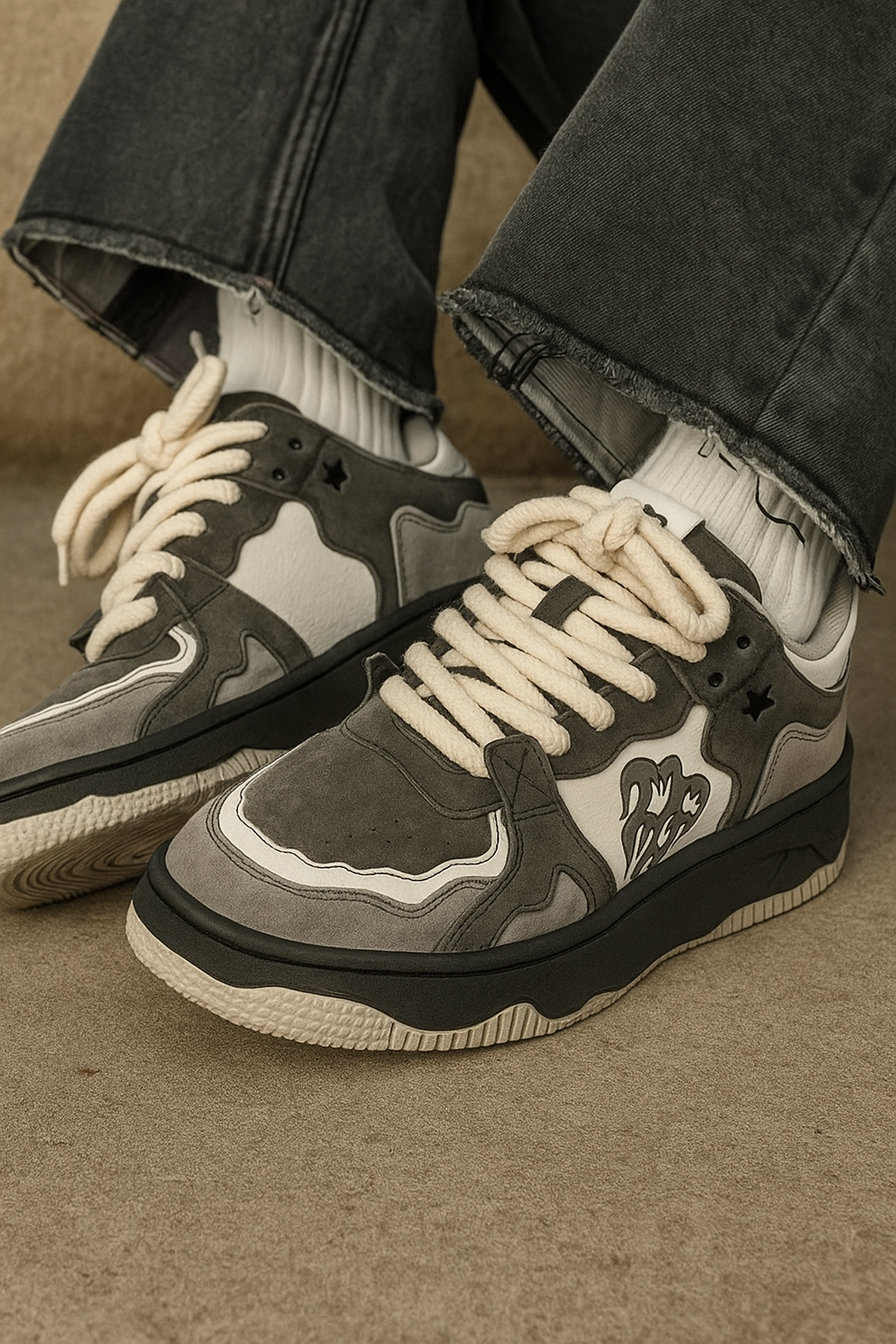 grey and white aesthetic sneaker shoes