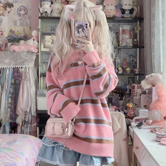 Girl wearing Kawaii clothes in a kawaii decor room