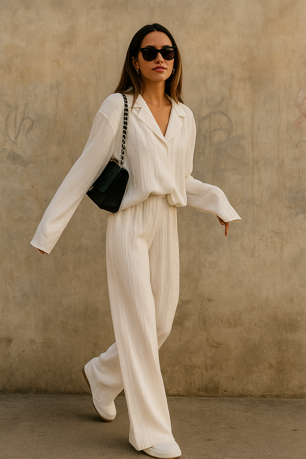 a girl wearing old money clothes