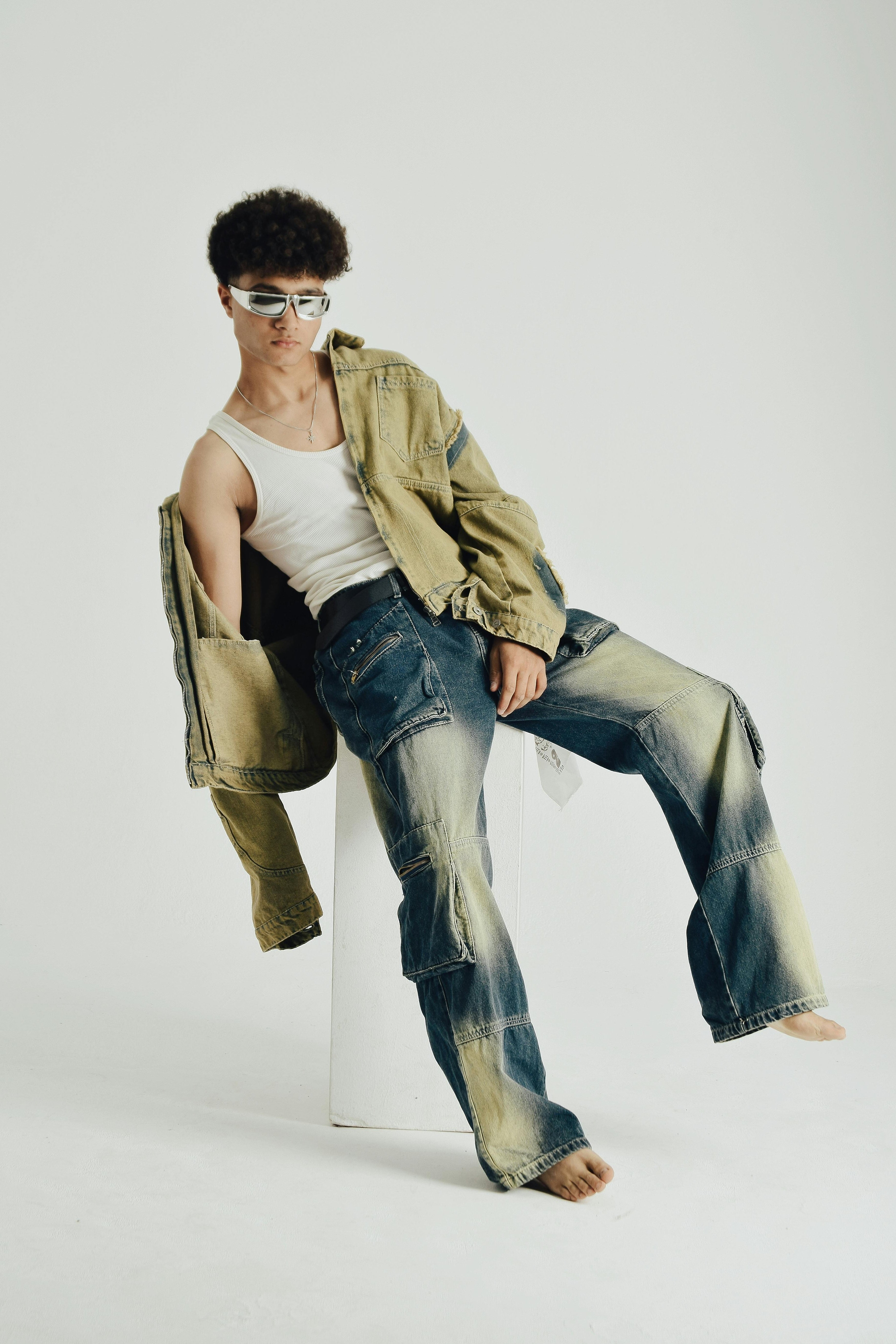 man posing with y2k clothings