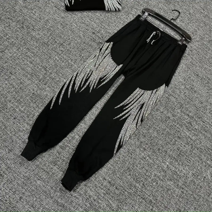 Angel Rhinestone Sweatpants - Black / XL