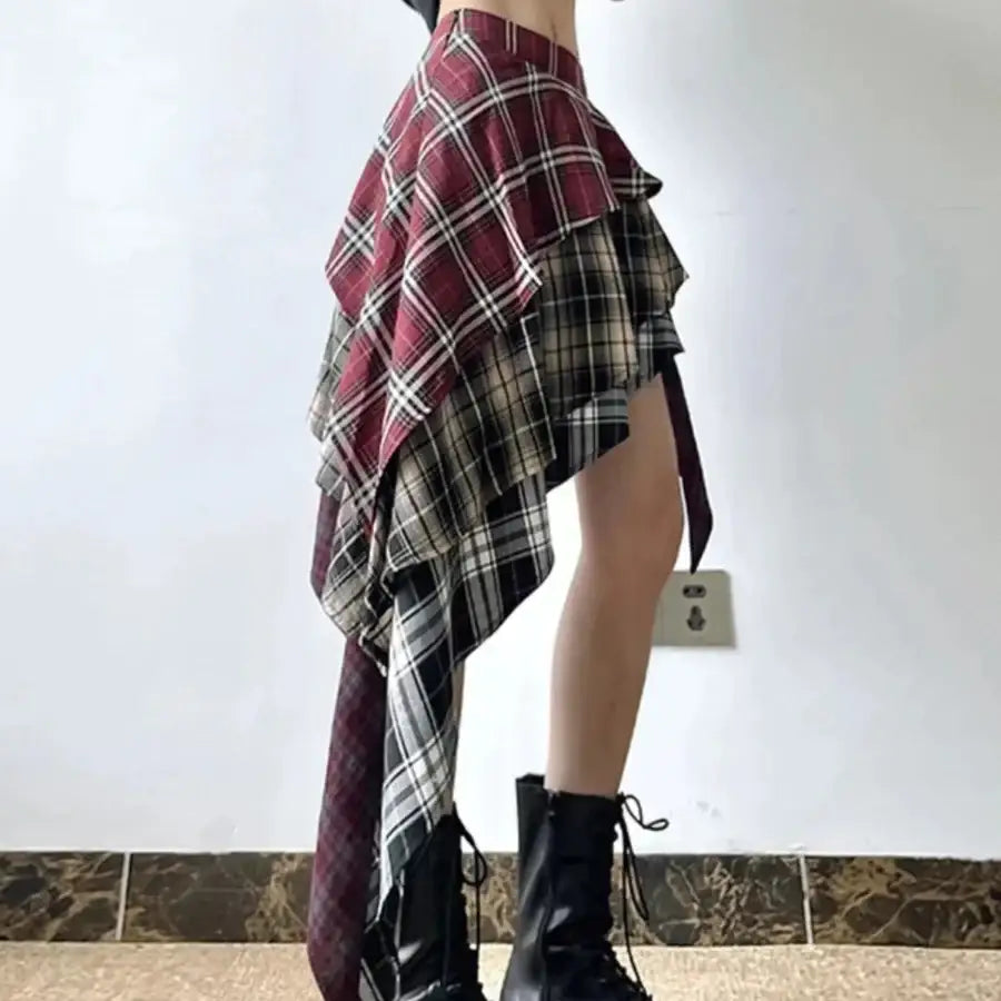 Asymmetrical Plaid Skirt - S