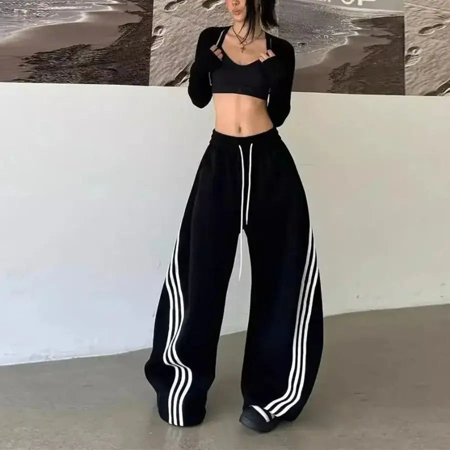 Baggy Striped Sweatpants Black / S