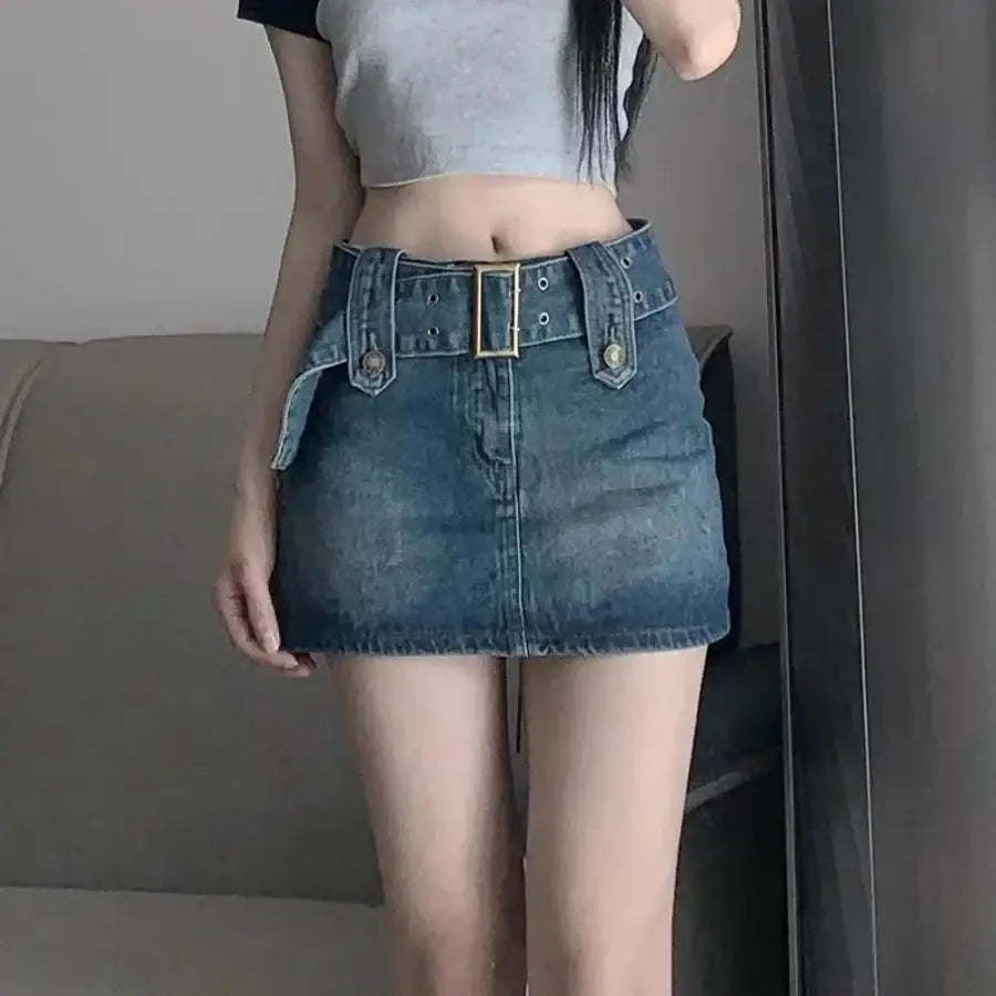 Belted Denim Skirt