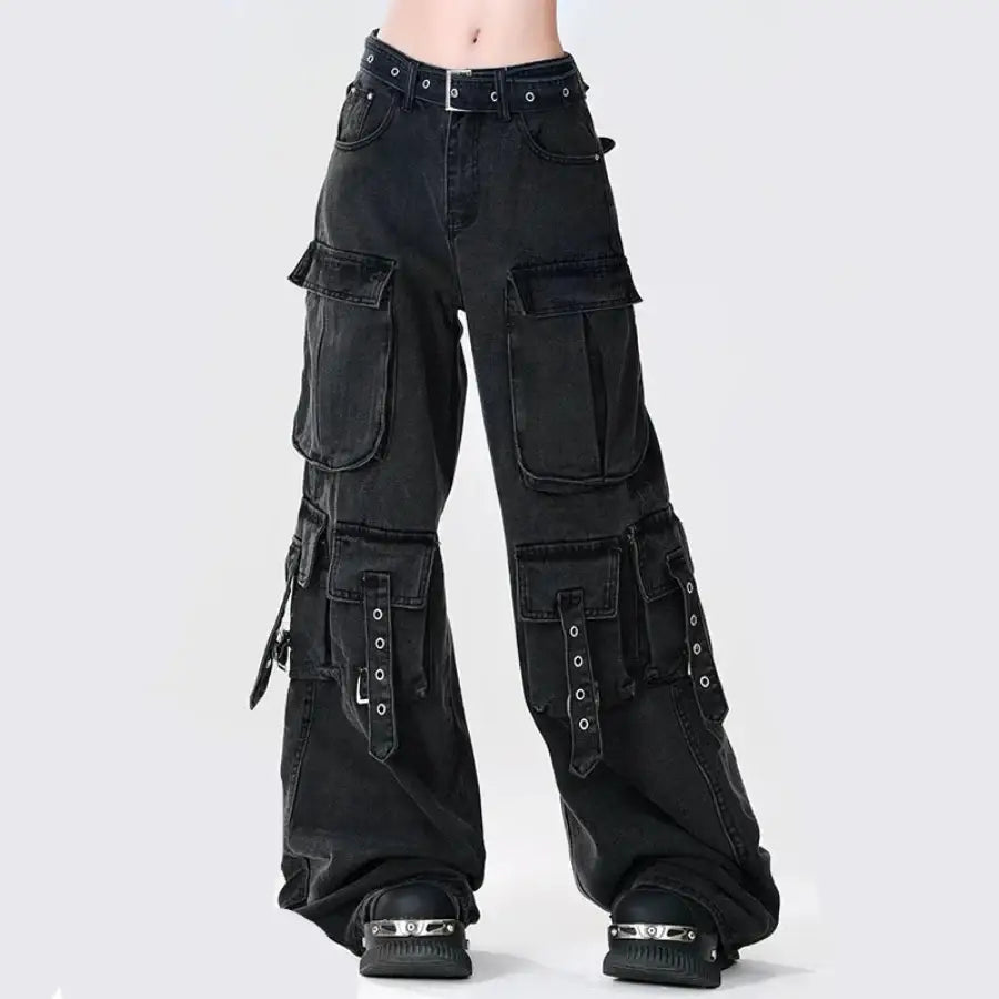 Black Baggy Cargo Jeans - S