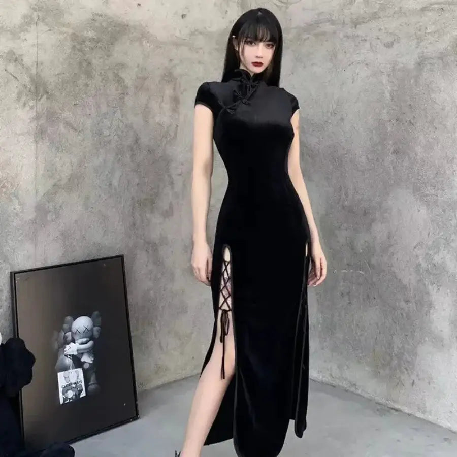 Black Cheongsam Dress S