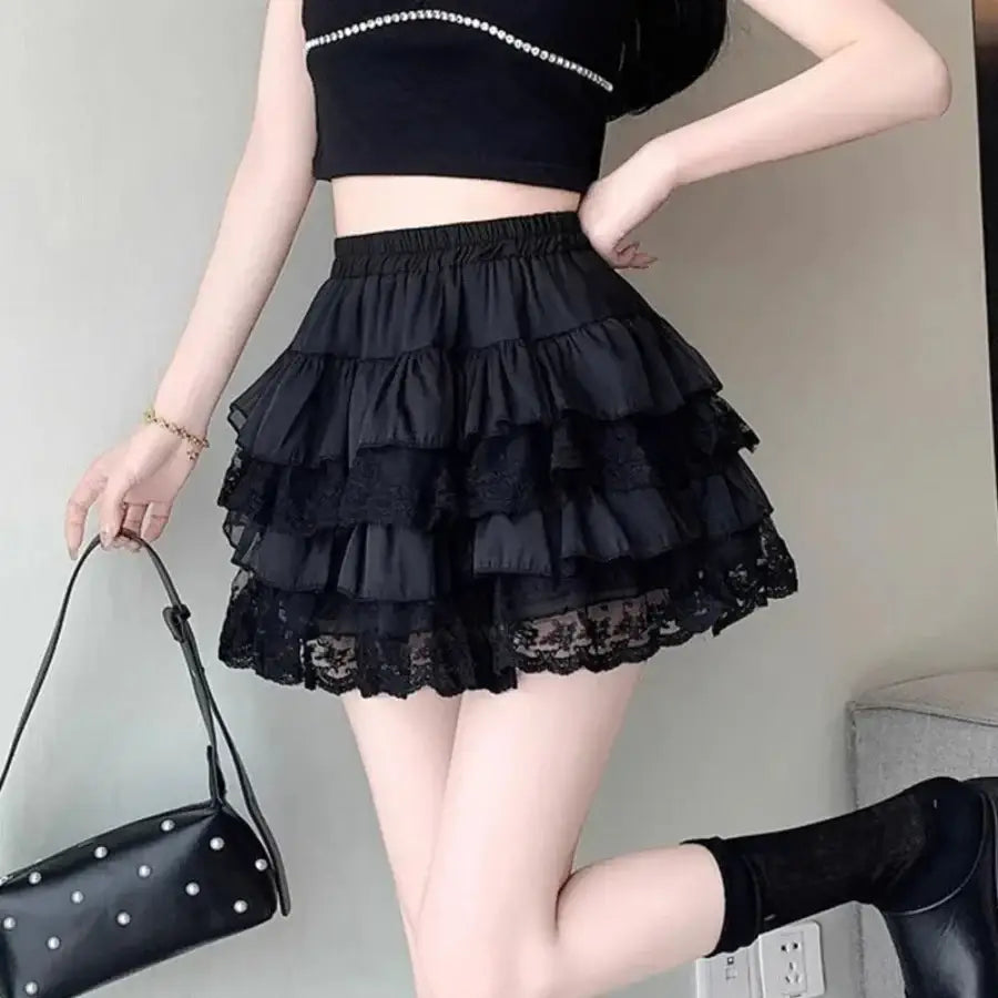 Black Ruffle Mini Skirt