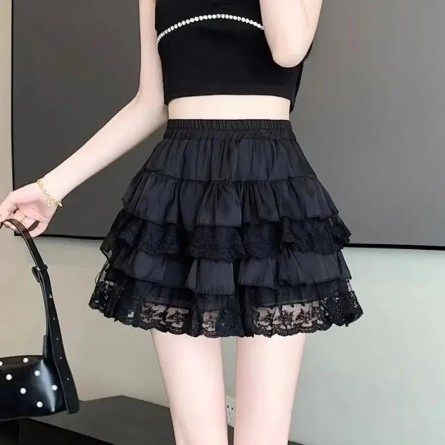 Black Ruffle Mini Skirt - S