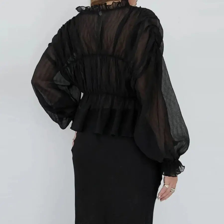 Black See Through Ruffle Sleeve Top