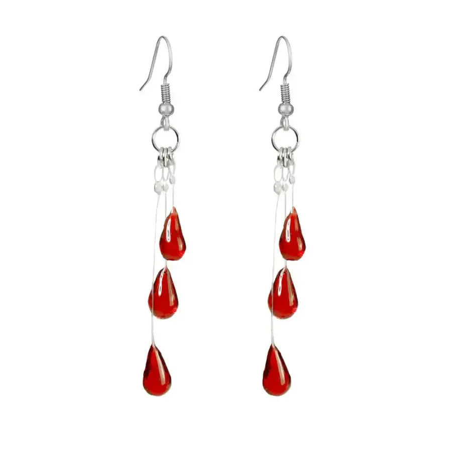 Blood Drop Earrings - Red