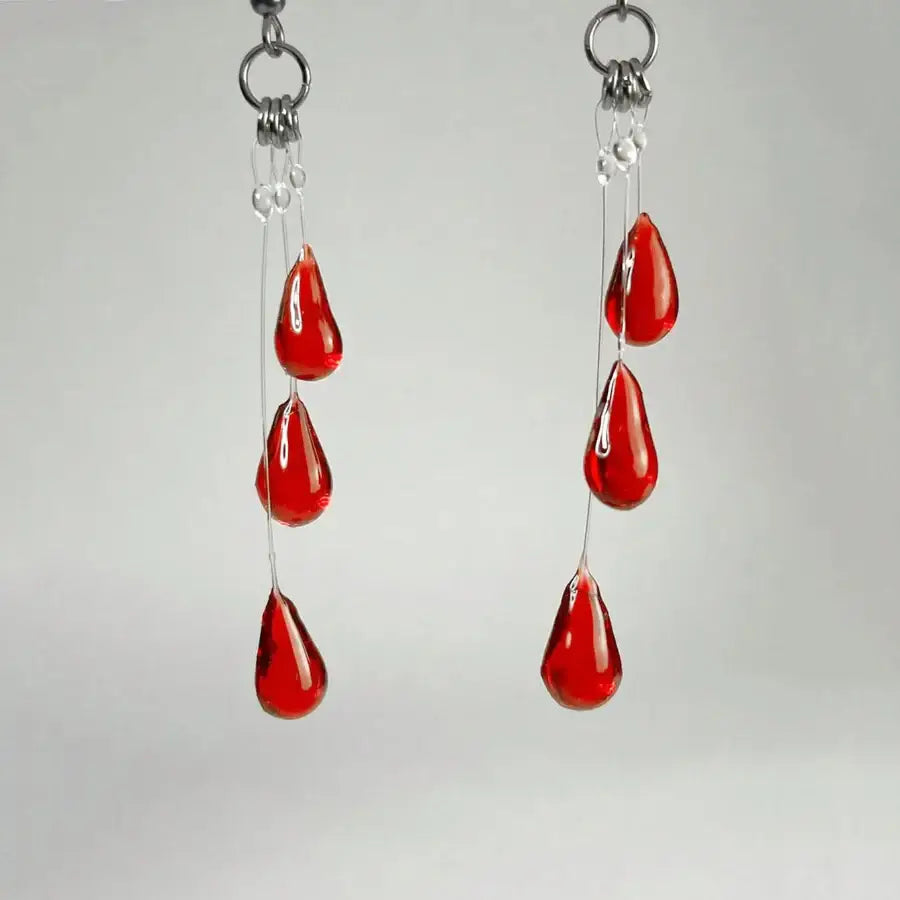 Blood Drop Earrings - Red