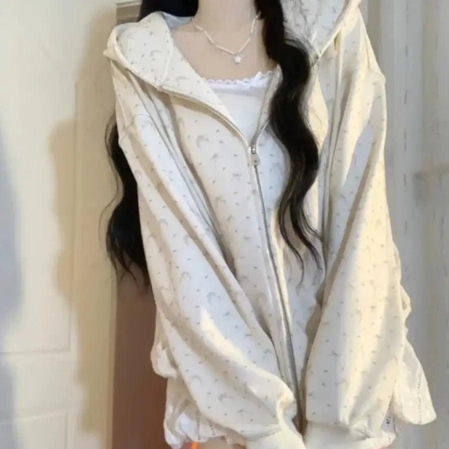 Bow And Flower Printed Hoodie