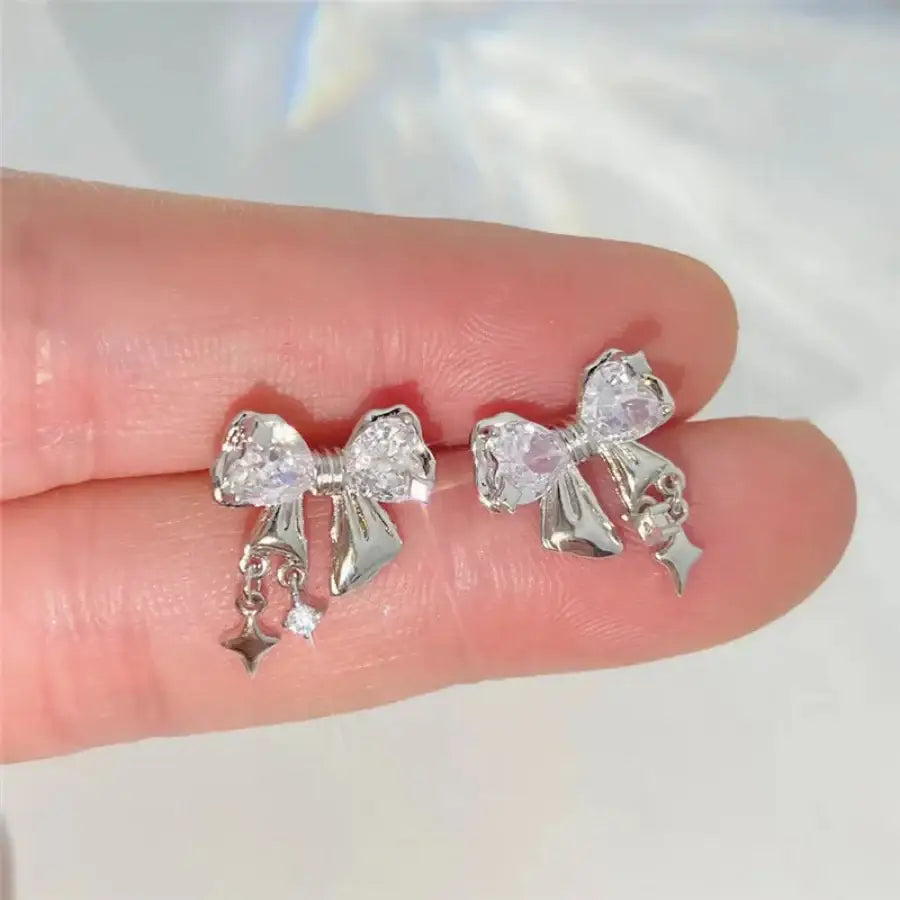 Bow Tie Earrings - Silver