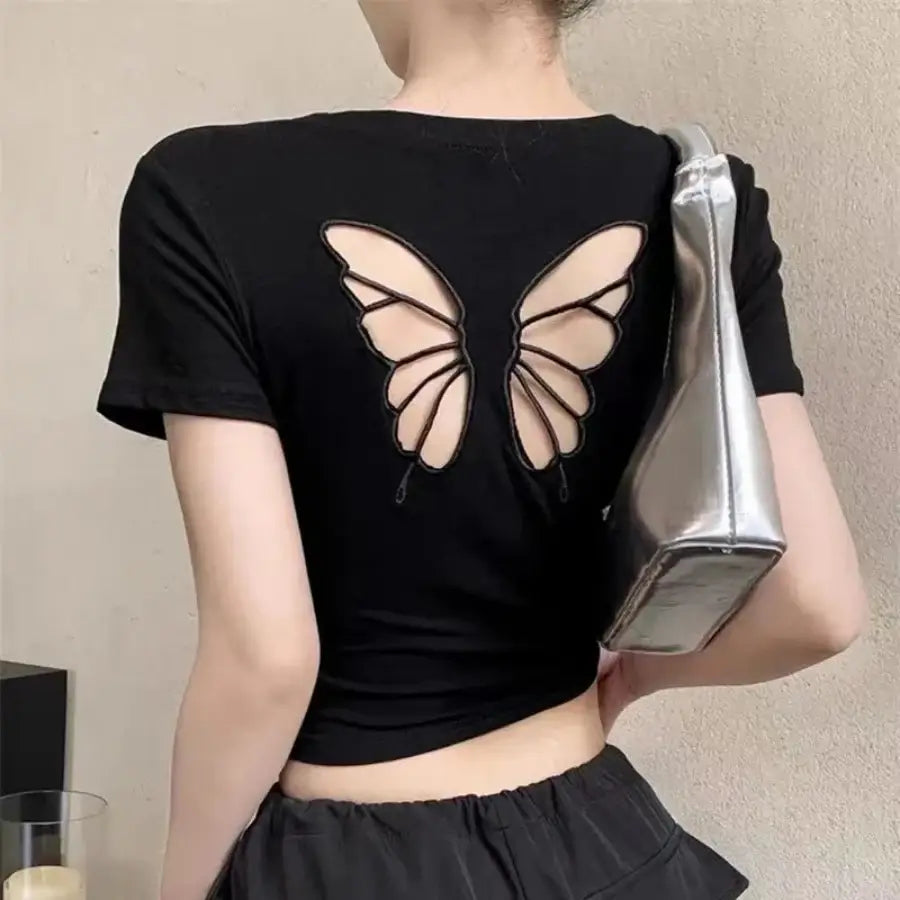 Butterfly Cut Out Shirt - Black / M