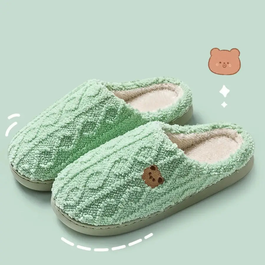 Cable Knit Slippers - Green / 5