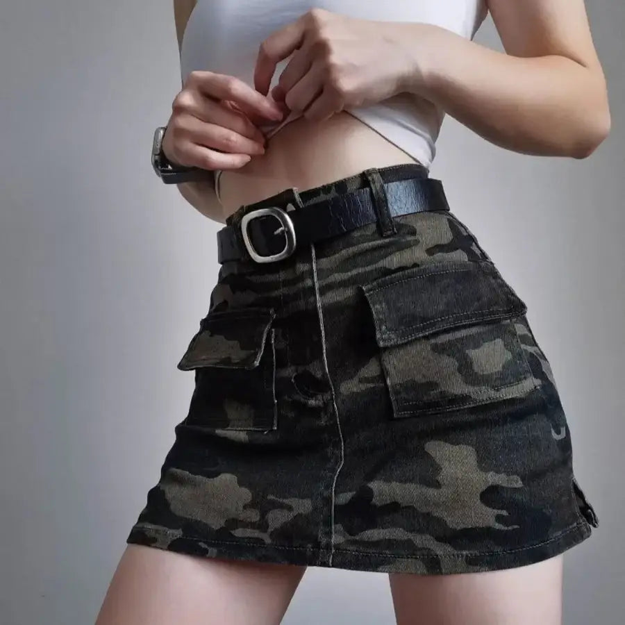 Camo Denim Skirt