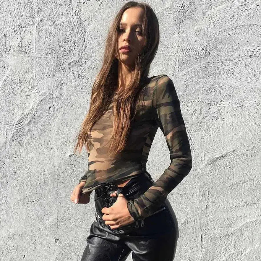 Camo Mesh Top