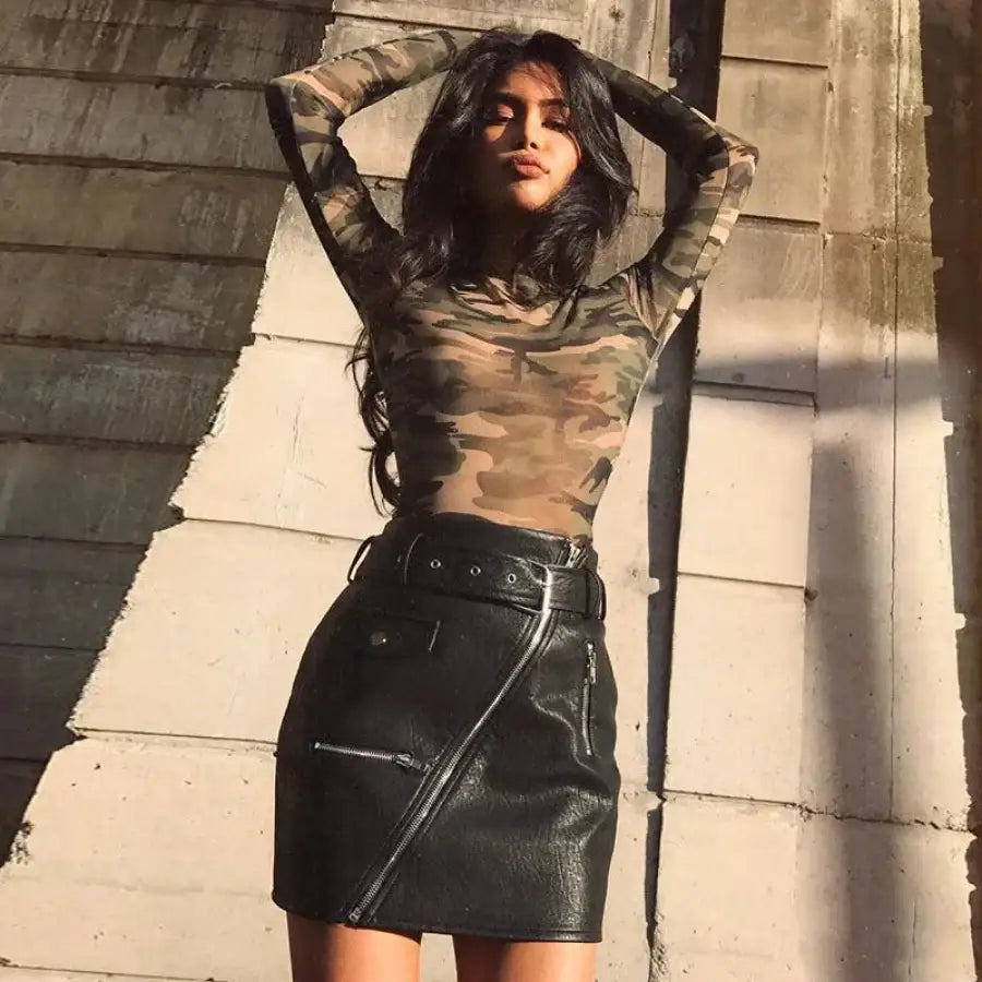 Camo Mesh Top