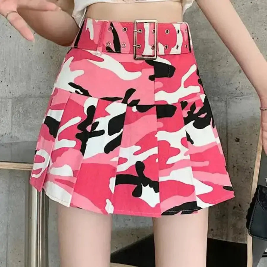 Camo Pleated Skirt Pink / S