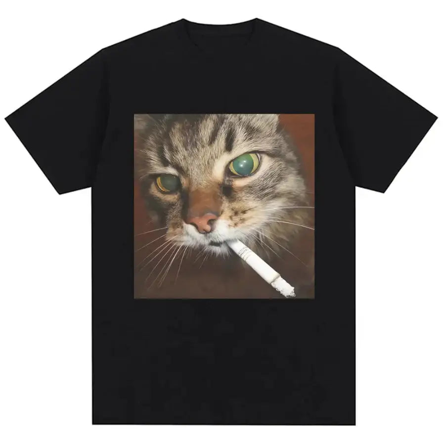 Cat Smoking Cigarette Shirt - Black / S