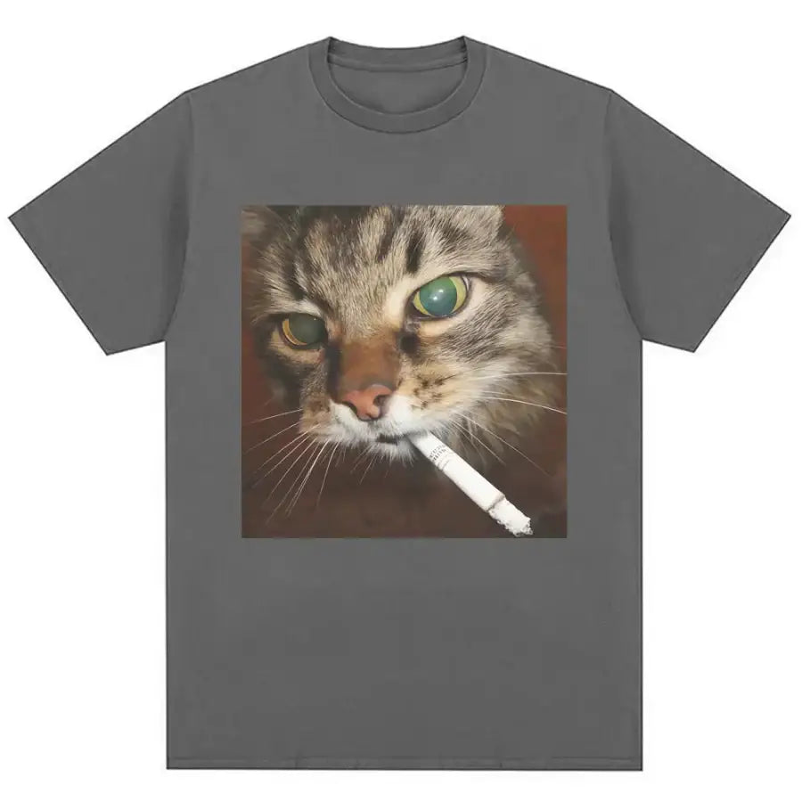 Cat Smoking Cigarette Shirt - Grey / S