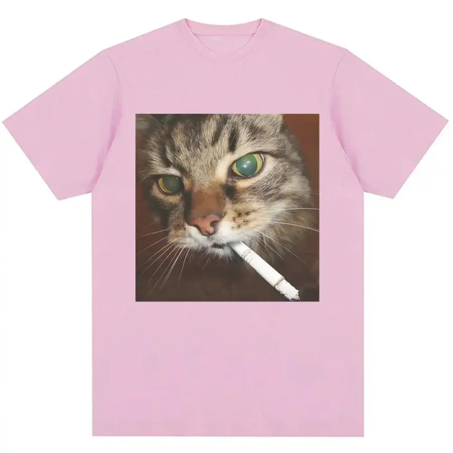 Cat Smoking Cigarette Shirt - Pink / S
