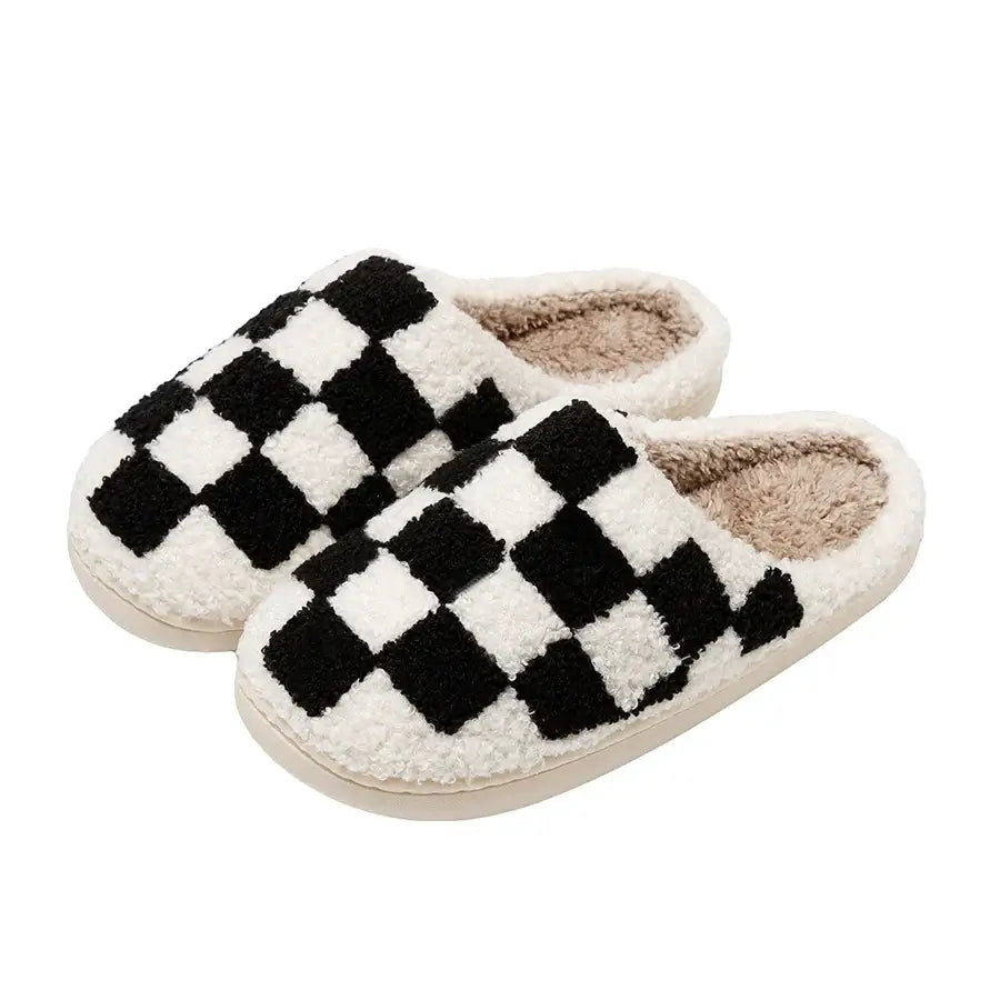 Checkerboard Slippers - Black / 5-6