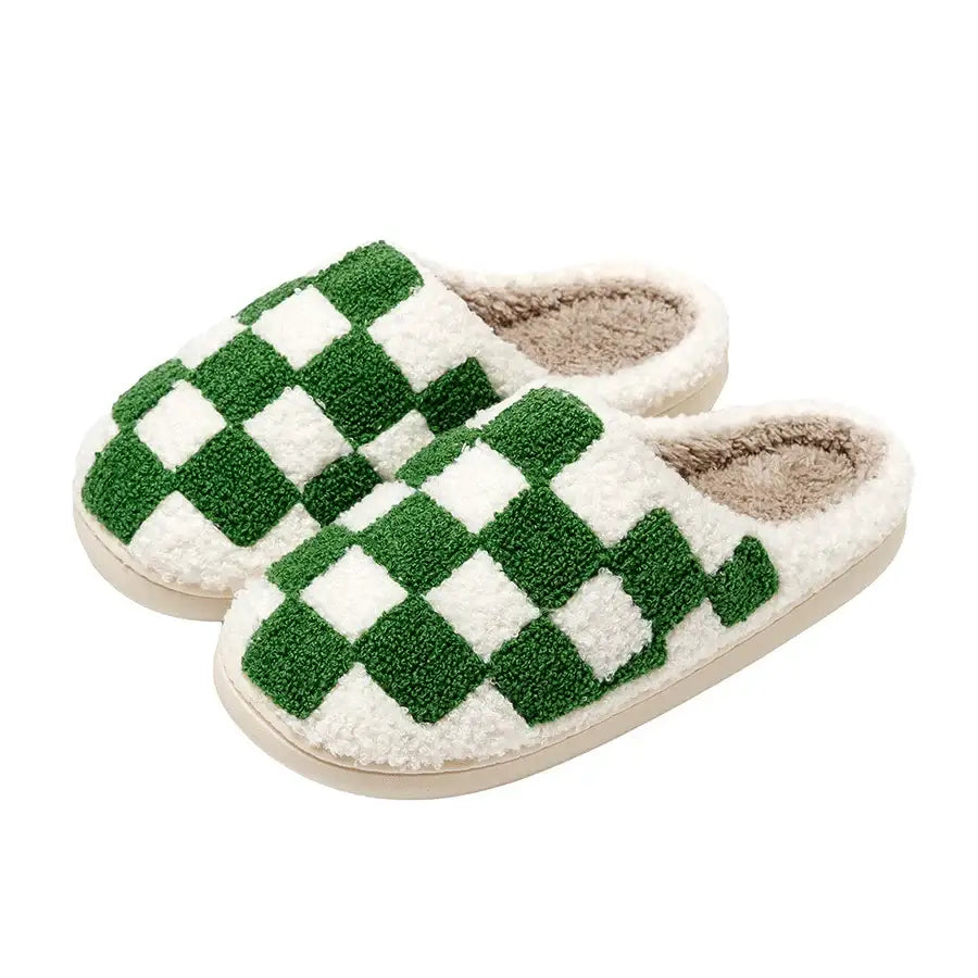 Checkerboard Slippers - Green / 5-6