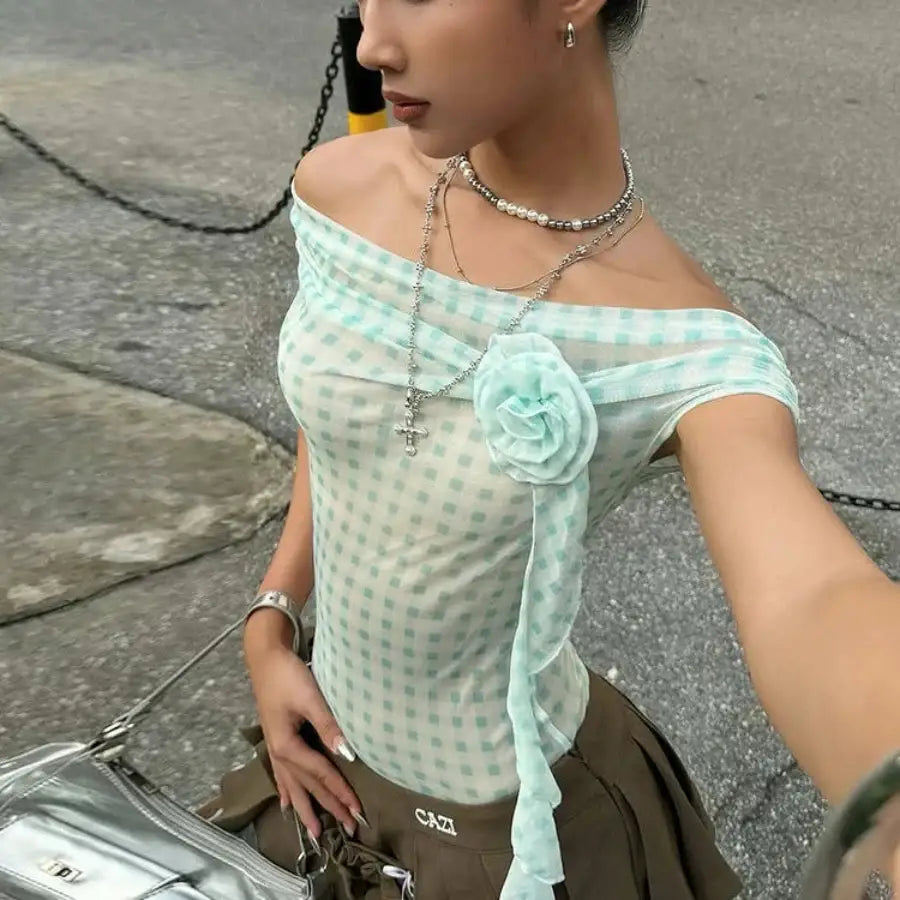 Checkered Mesh Top - S
