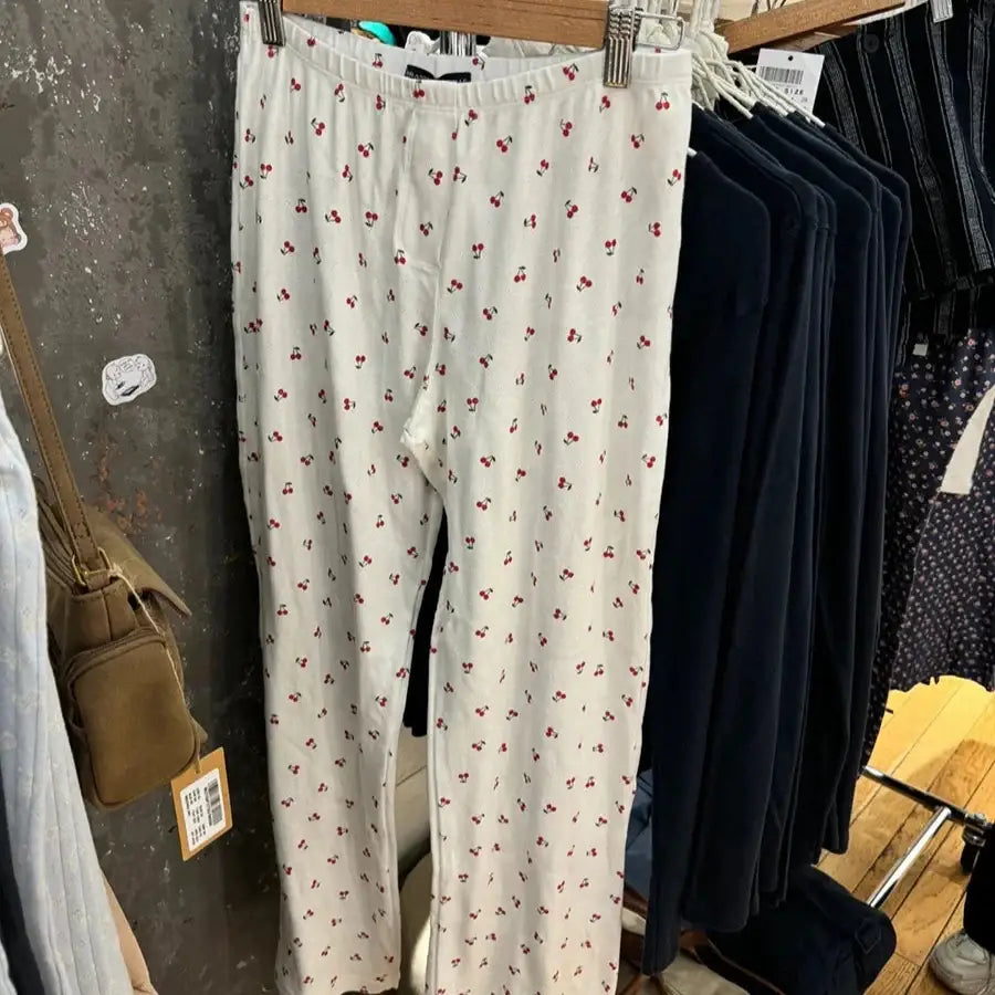 Cherry Print Pants - White / One Size