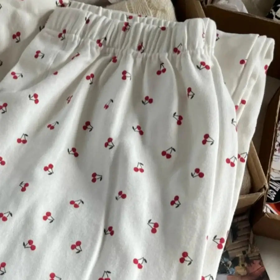 Cherry Print Pants - White / One Size