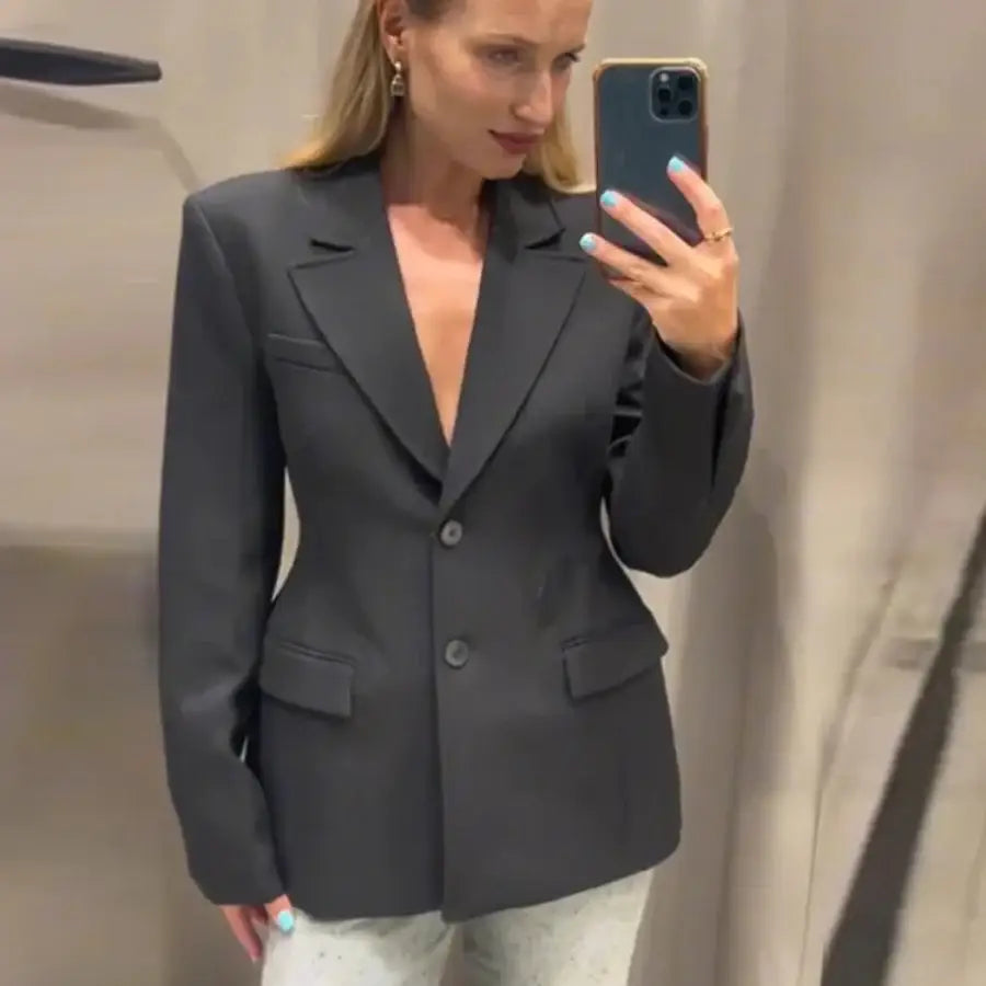 Cinch Waist Blazer - Black / XS