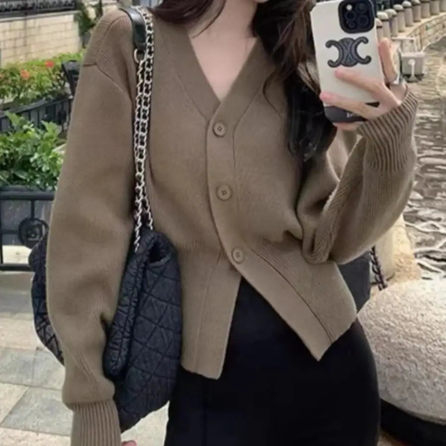 Cinched Waist Cardigan - Beige / One Size