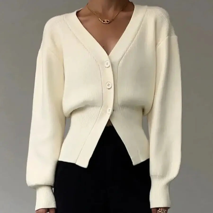Cinched Waist Cardigan - White / One Size