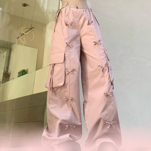 pink cargo bow pants