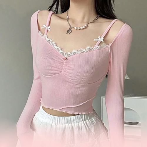 women wearing pink coquette crop top