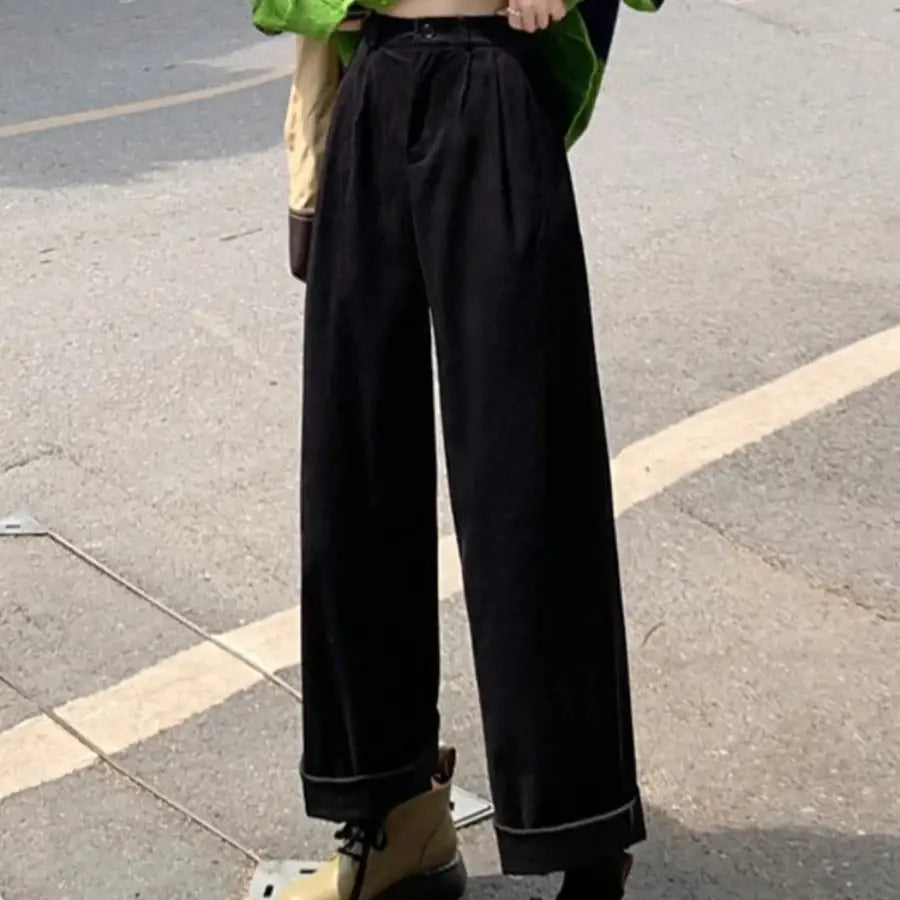 Corduroy Pants High Waisted - Black / S