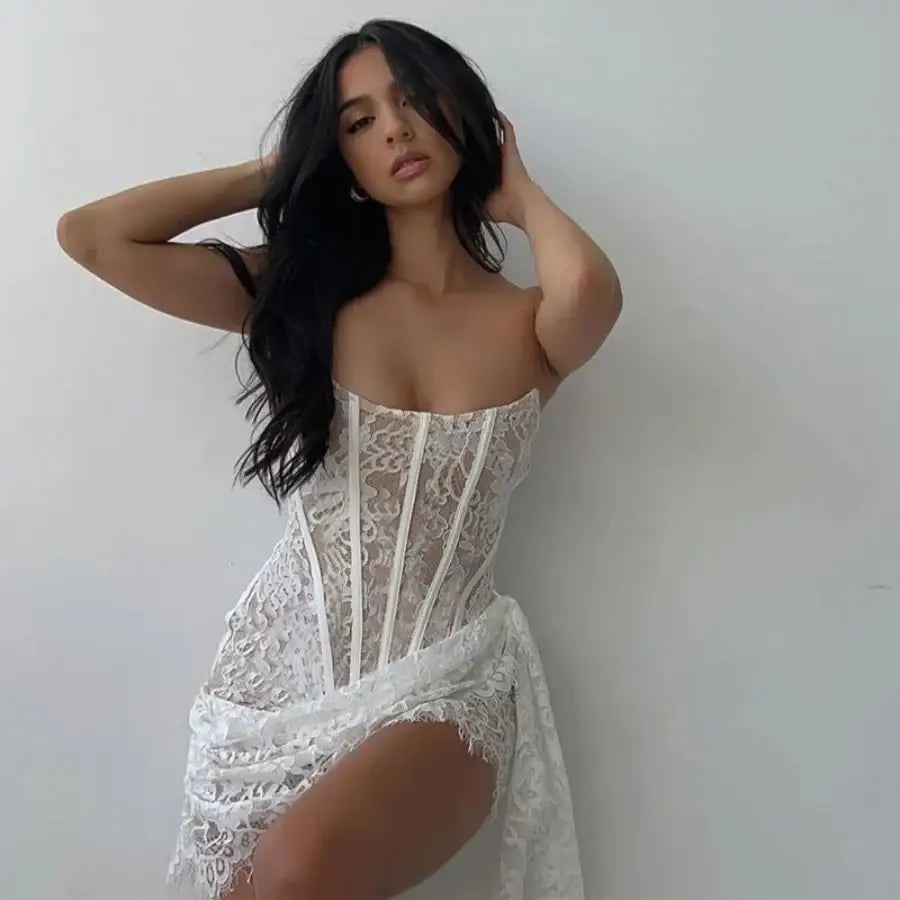 Corset Drape Mini Dress - White / S