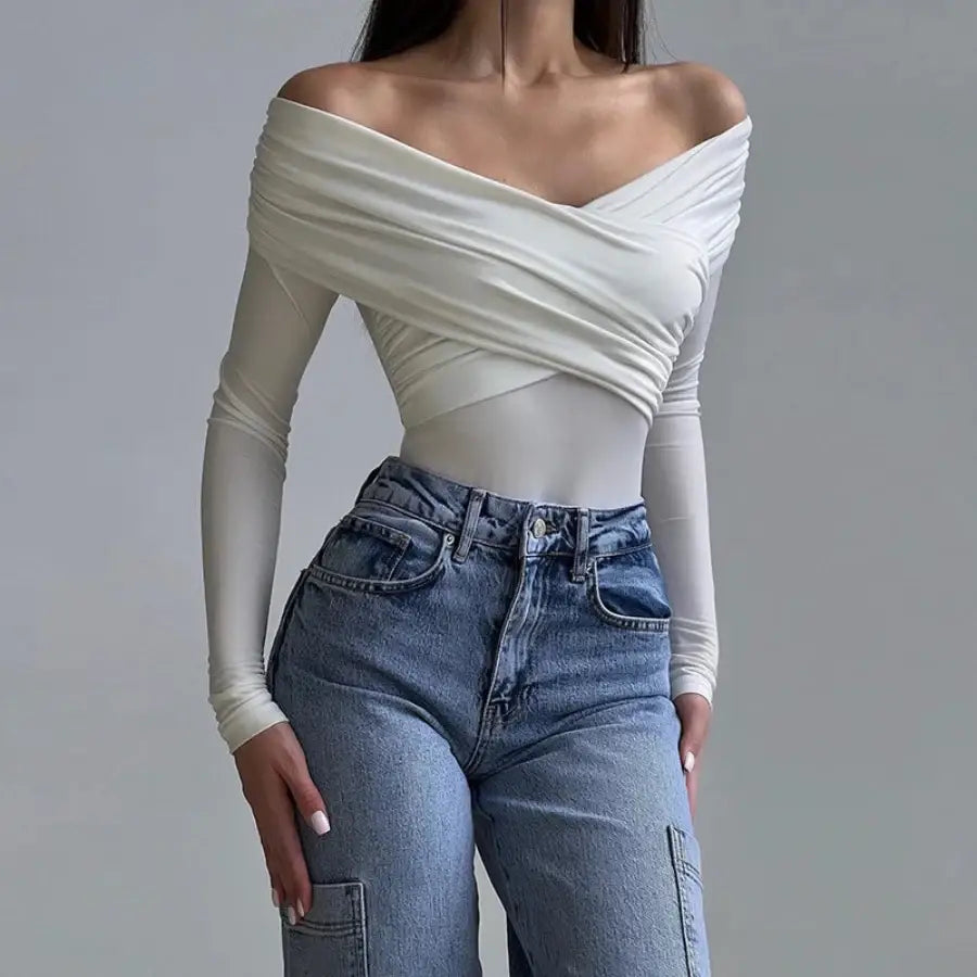 Criss Cross Off The Shoulder Top - White / S
