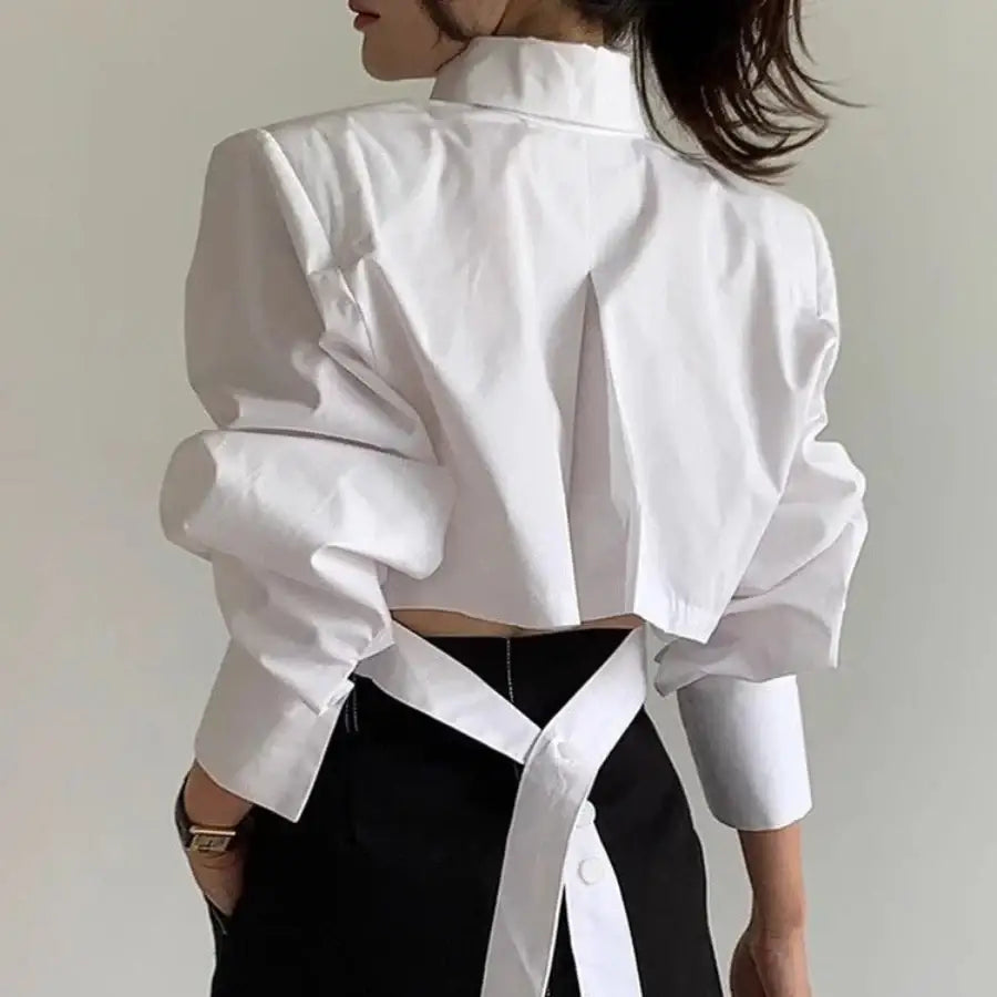 Cropped Shirt With Ties - White / S