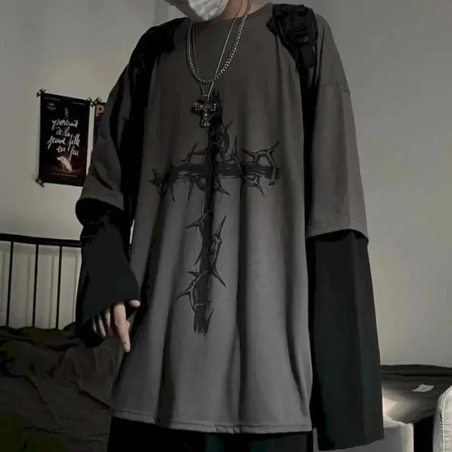 Cross Oversized Shirt - Grey / M