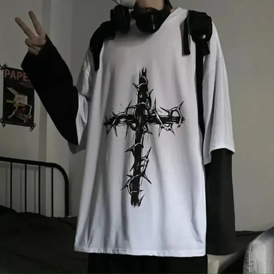 Cross Oversized Shirt - White / M