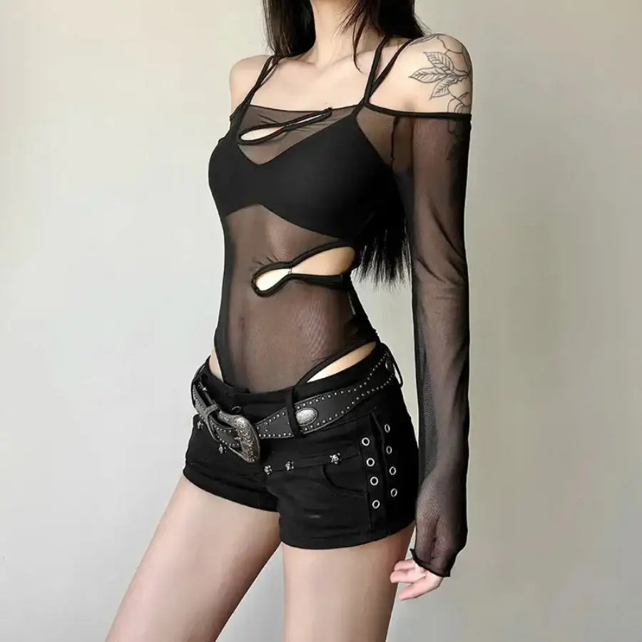 Cut Out Mesh Bodysuit - S