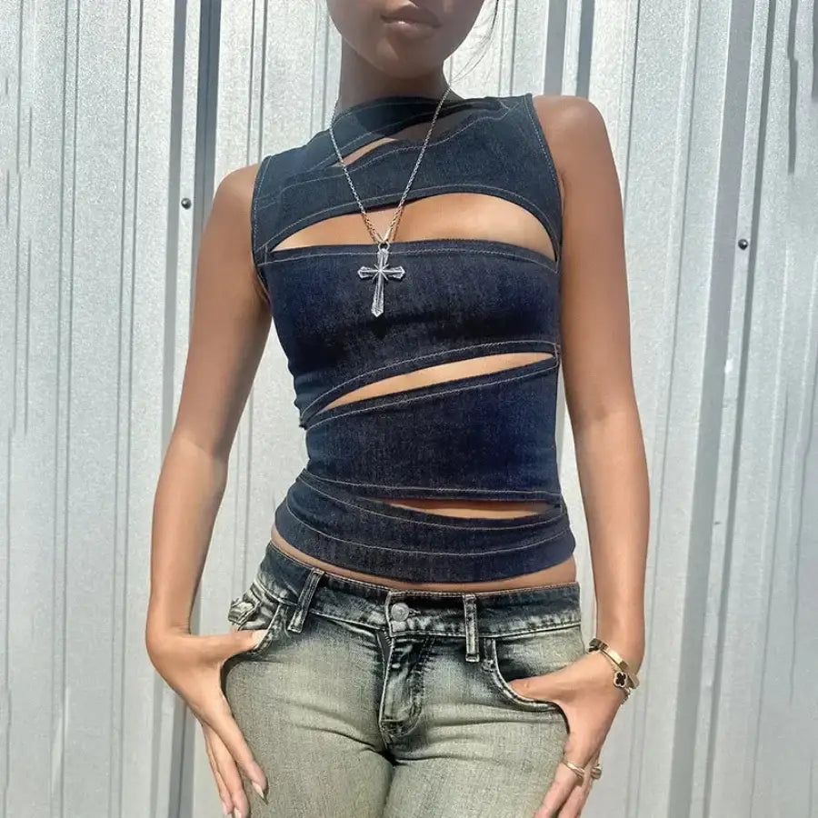 Cut Out Tank Top - Blue / S