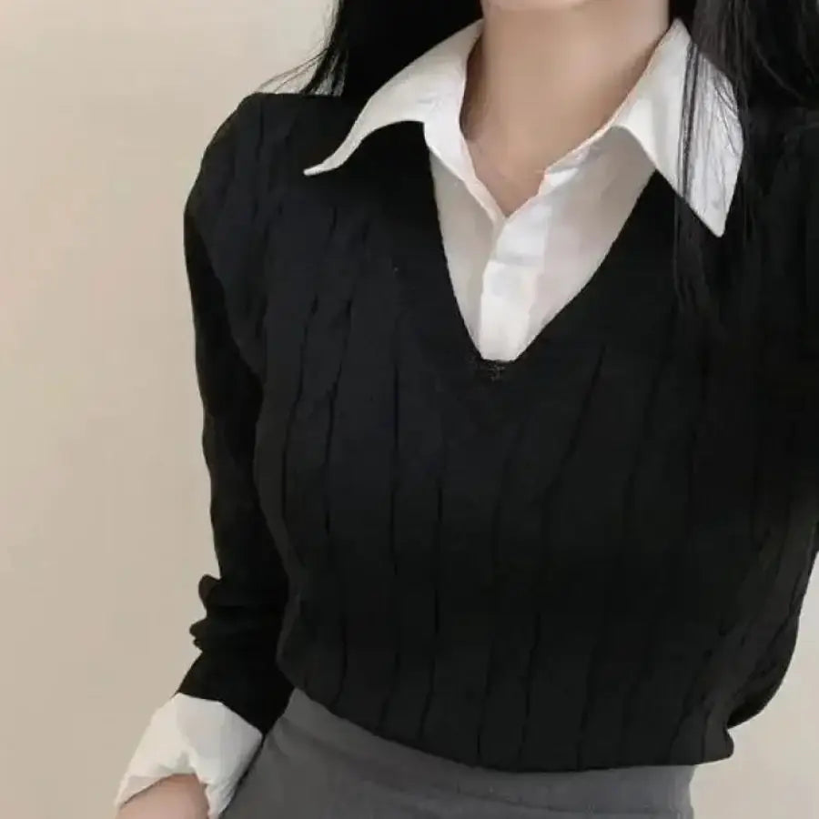 Cute Cable Knit Sweater - Black