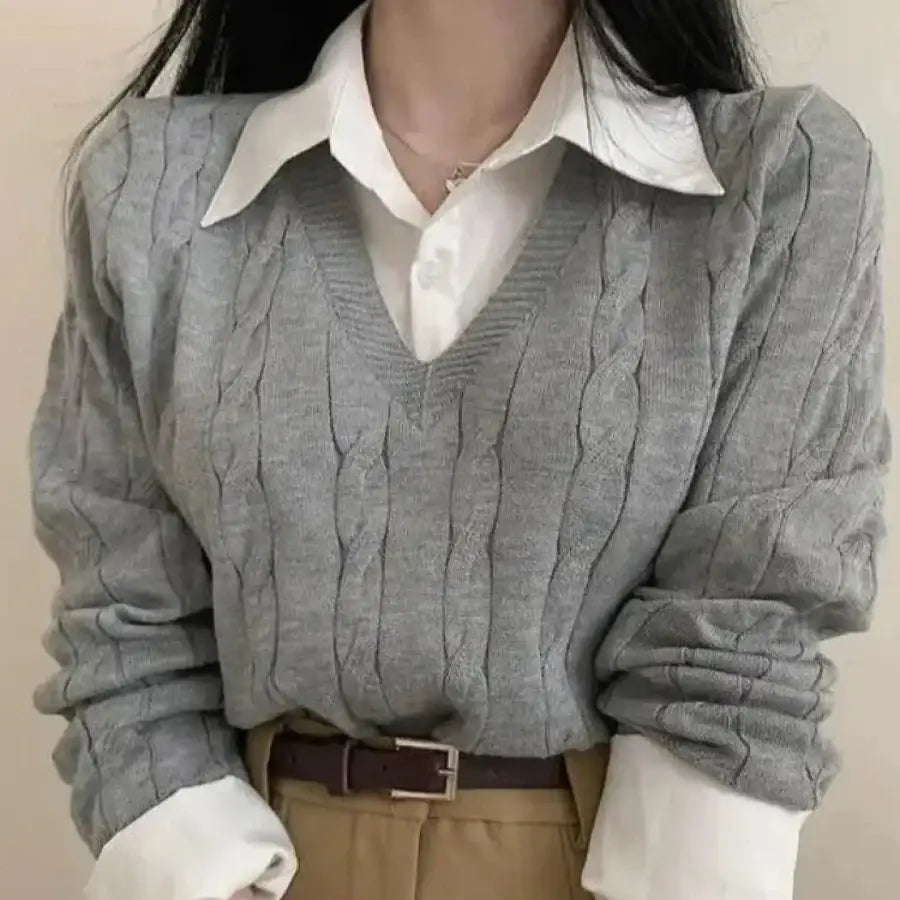 Cute Cable Knit Sweater - Grey