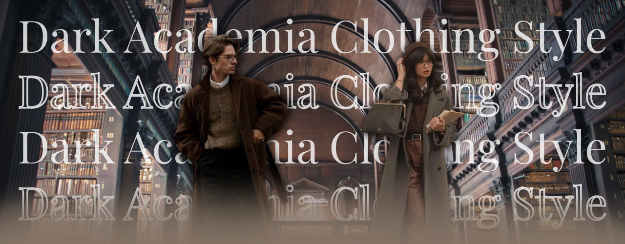 man and woman wearing library style dark academia clothes